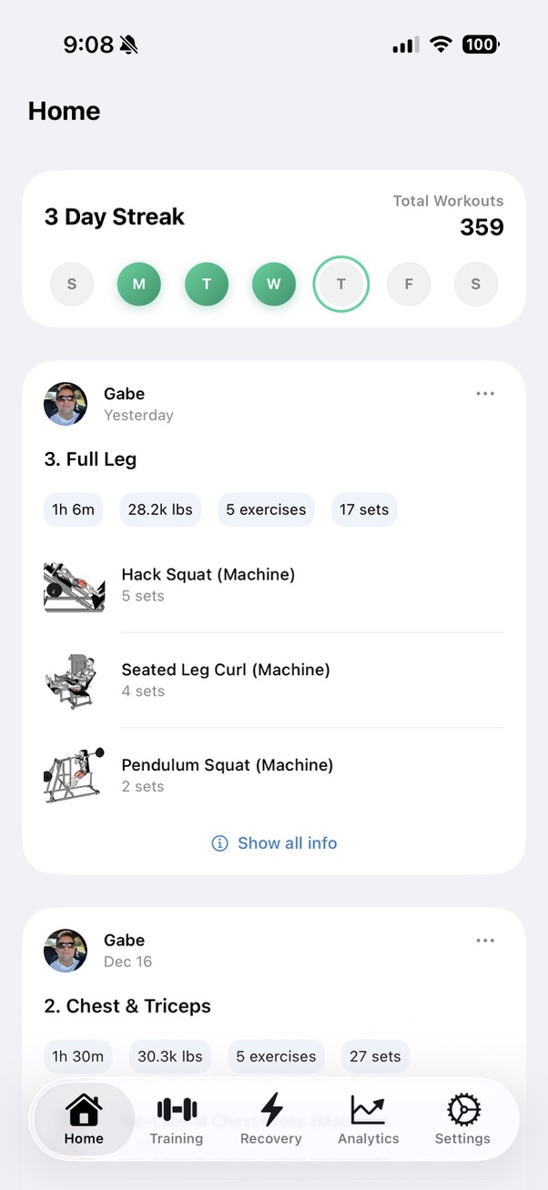 Workout logging screen